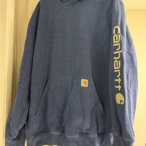 Carhartt Men's Slate Blue Crewneck Sweatshirt with Yellow Sleeve Logo